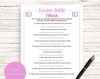 Juego de trivia bíblica de Pascua imprimible, juego religioso de Pascua para niños y adultos, juego de fiesta de Pascua