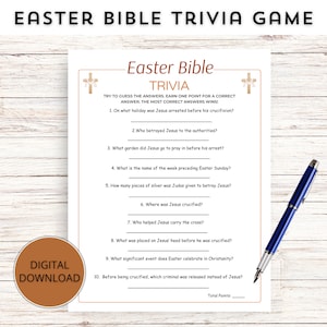 Druckbare Oster Bibel Trivia Spiel, Ostern Religiöses Spiel für Kinder und Erwachsene, Oster Party Spiel