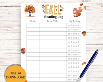 Leeslogboek voor kinderen herfst, leeslogboek volwassenen, leeslogboek tiener, dagelijks leeslogboek, afdrukbaar leeslogboek, boektracker, direct downloaden