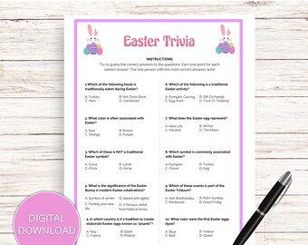 Juego de trivia de Pascua imprimible, juego de fiesta de Pascua, juego familiar de Pascua