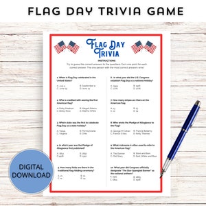 Flag Day Trivia Game, United States Flag Trivia Game, Flag Day Trivia Quiz Printable, Instant Download