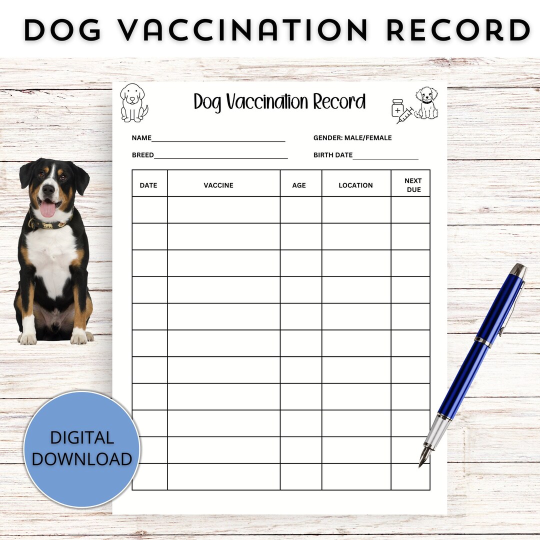 Puppy Vaccination Record, Dog Shot Record, Puppy Immunization Log - Etsy for Free Printable Puppy Shot Dog Vaccination Record Printable Pdf