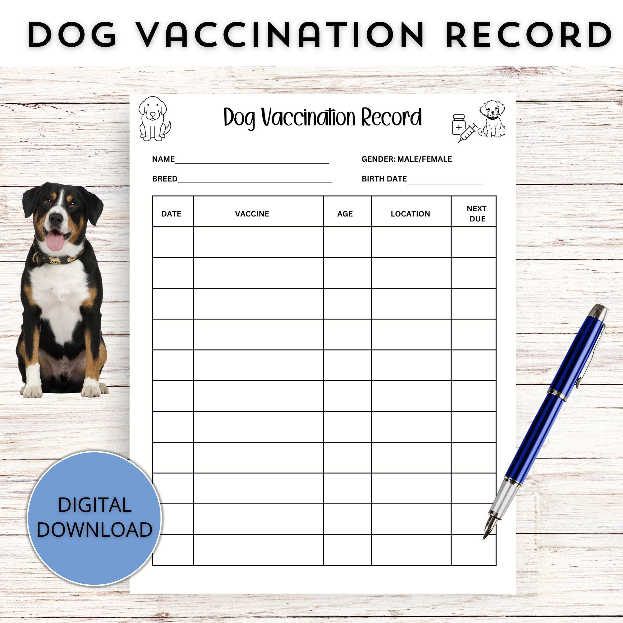 Puppy Vaccination Record, Dog Shot Record, Puppy Immunization Log - Etsy for Free Printable Dog Shot Record