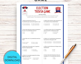 Electoral College Trivia Game, US Election Trivia Game, 2024 Presidental Election Quiz, Election Night Watch Party Game, Instant Download