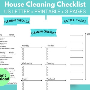 Cleaning Checklist, Weekly Cleaning, House Cleaning Checklist