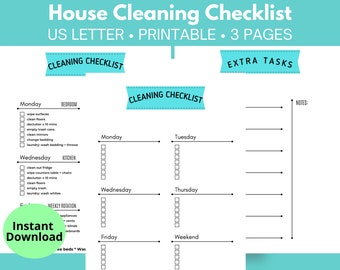 Schoonmaakchecklist, wekelijkse schoonmaak, checklist voor het schoonmaken van het huis