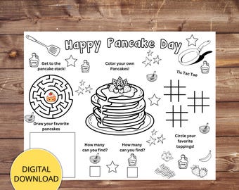 Vastenavond activiteitenblad, pannenkoeken activiteit placemat, kinderactiviteit, pannenkoek knutselen activiteitenblad, kleurplaat, Instant Download
