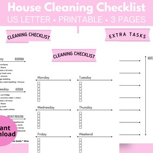 Cleaning Checklist, Weekly Cleaning, House Cleaning Checklist