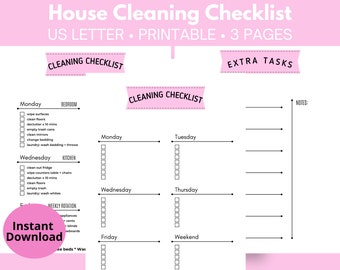 Schoonmaakchecklist, wekelijkse schoonmaak, checklist voor het schoonmaken van het huis