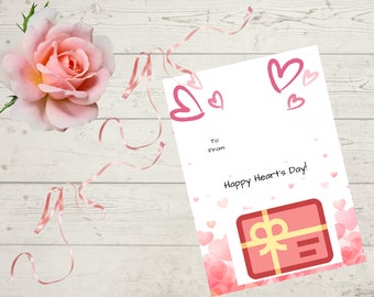 Afdrukbare Happy Hearts Gift Card houder, Valentijnsdag Gift Card houder, Instant Download