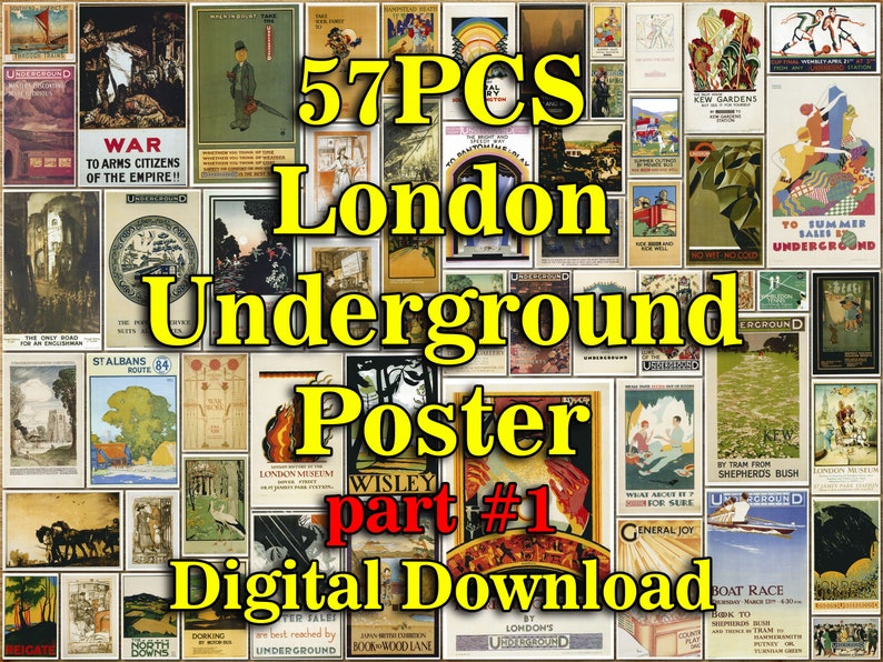 57PCS London Underground Poster 1908-1933, London Underground Sign, London Underground, London Underground Print, London Underground Art image 1