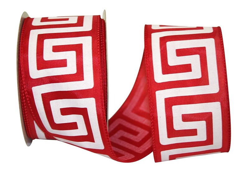 20 yard roll Greek Key red ribbon 2.5 Christmas ribbon red Christmas ribbon