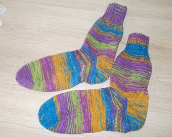 Sockenhexe "liebevoll" selbst gestrickte  verrückte Socken mit Glitzerwolle Gr. 42 / 43