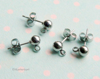 10 Kugel Ohrstecker 4x15,5mm Ohrring Rohling Öse silber gold Bacabella Stecker