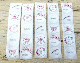 50x Aufkleber / Sticker BOHO rund - Thank you - Ø25mm - #1558