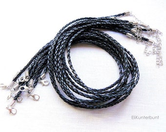 10/50x Kunstleder-Halsband Halskette 45cm - schwarz - #1565