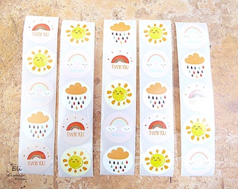 50x Aufkleber / Sticker rund SONNE & REGENBOGEN - Ø25mm - #1557