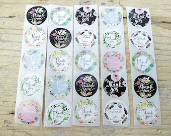 50x Aufkleber / Sticker BLUMEN rund - Thank you - Ø25mm - #1559