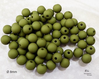 50x Acrylperlen matt OLIV / oregano green  - Ø8mm - #1488