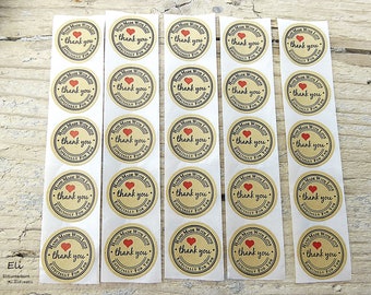 50x Aufkleber / Sticker THANK YOU / handmade with love - natronbraun - Ø25mm - #1561