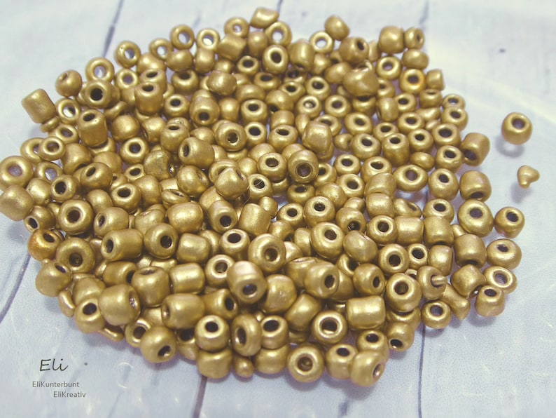 50g 52,00EUR/kg Rocailles metallic 6/0 4mm verschiedene Farben 1467 altgold