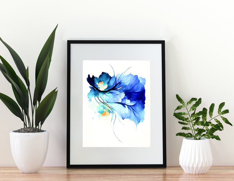 Abstract Cobalt Blue Watercolor Prints Set of Three Prints Etsy