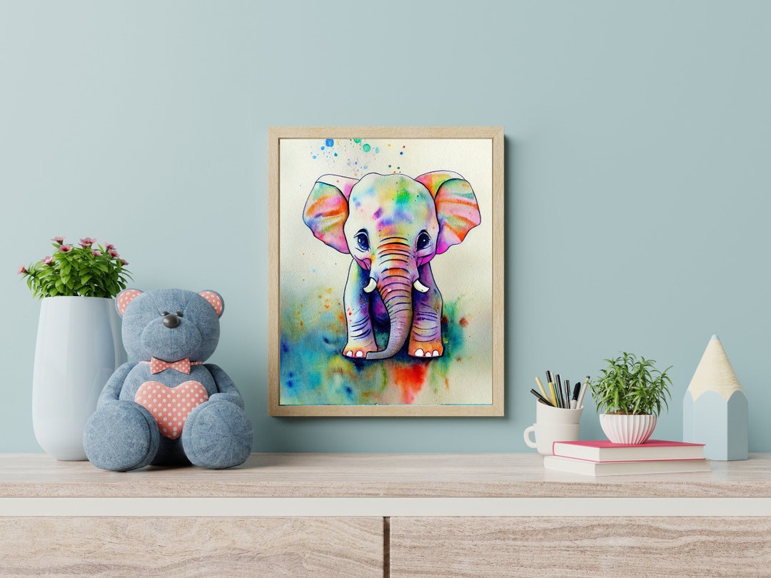 Cute Baby Elephant Nursery Print Watercolor PRINTABLE Wall Art Elephant ...