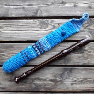 Case / cover / bag for recorder, crocheted, colorful Mittelblau