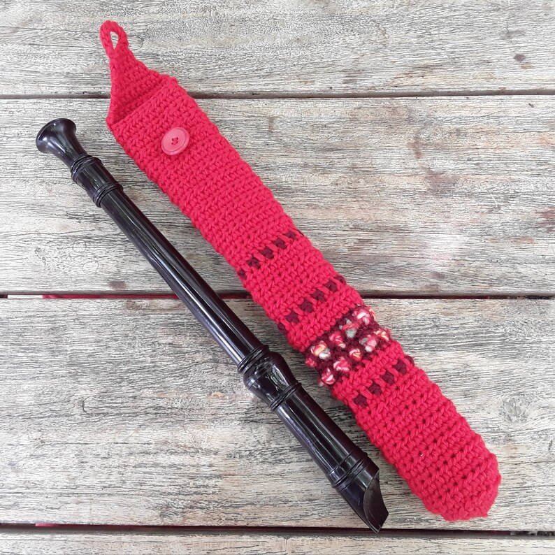 Case / cover / bag for recorder, crocheted, colorful Red