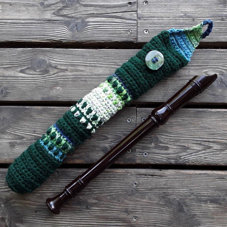 Case / cover / bag for recorder, crocheted, colorful Green