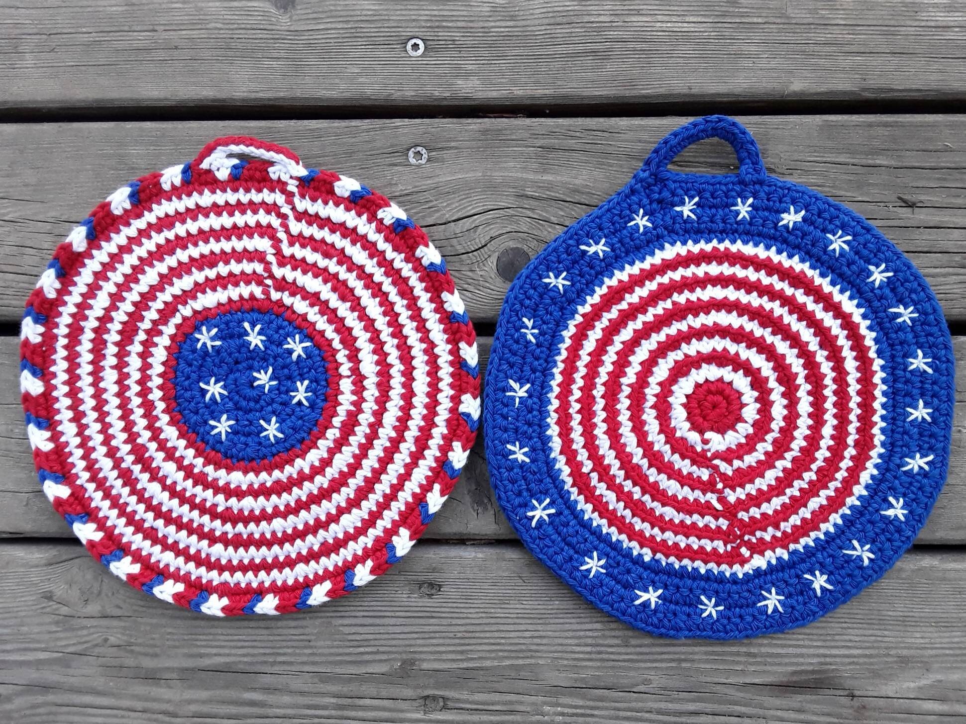 Crocheted Round Cotton Potholders Stars and Stripes Etsy UK