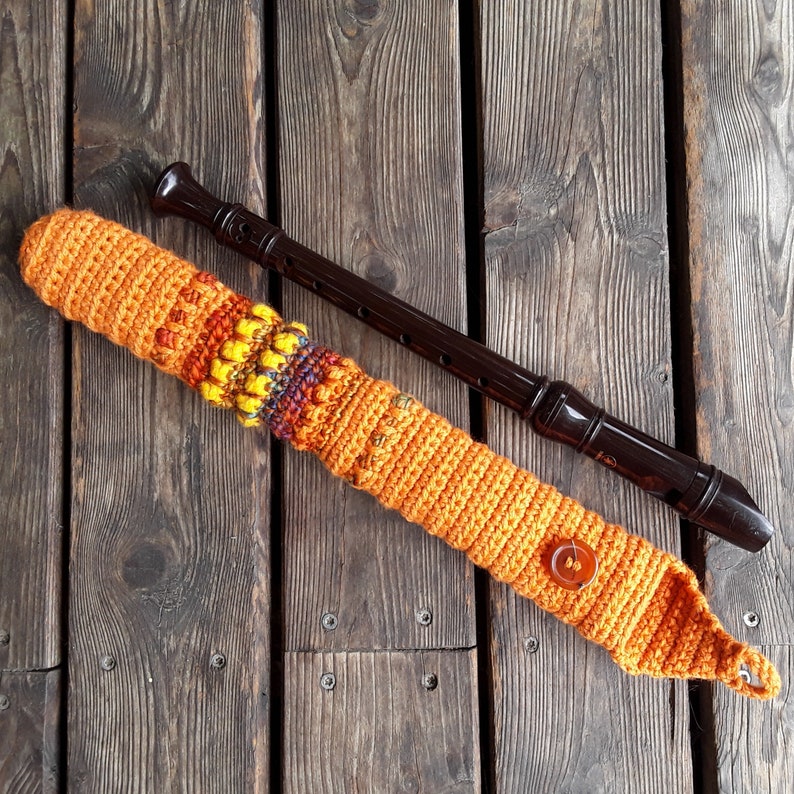 Case / cover / bag for recorder, crocheted, colorful Orange