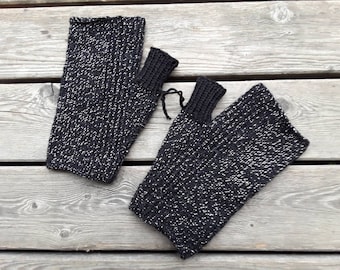 Fingerless gloves - wrist warmers, wool with silver thread, size. S - M, black