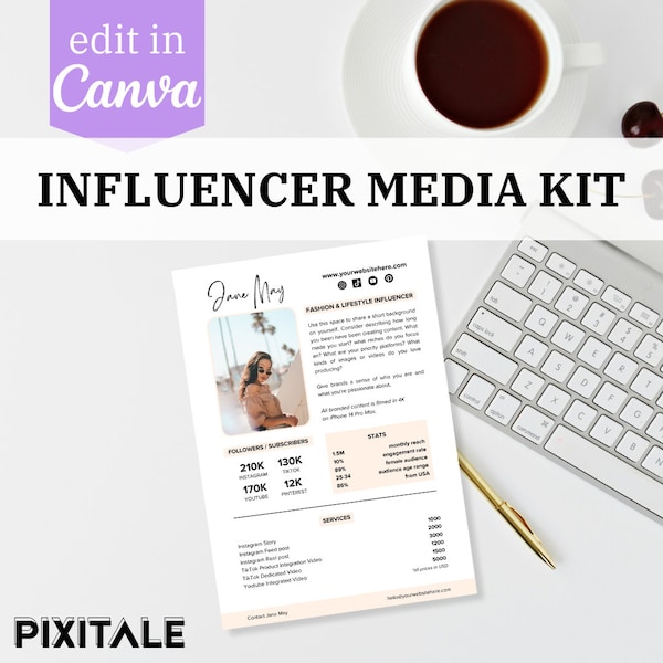 Instagram Influencer Media Kit Template Canva Rate Sheet Template Blogger Press Kit Template Editable Tiktok Media Kit Template