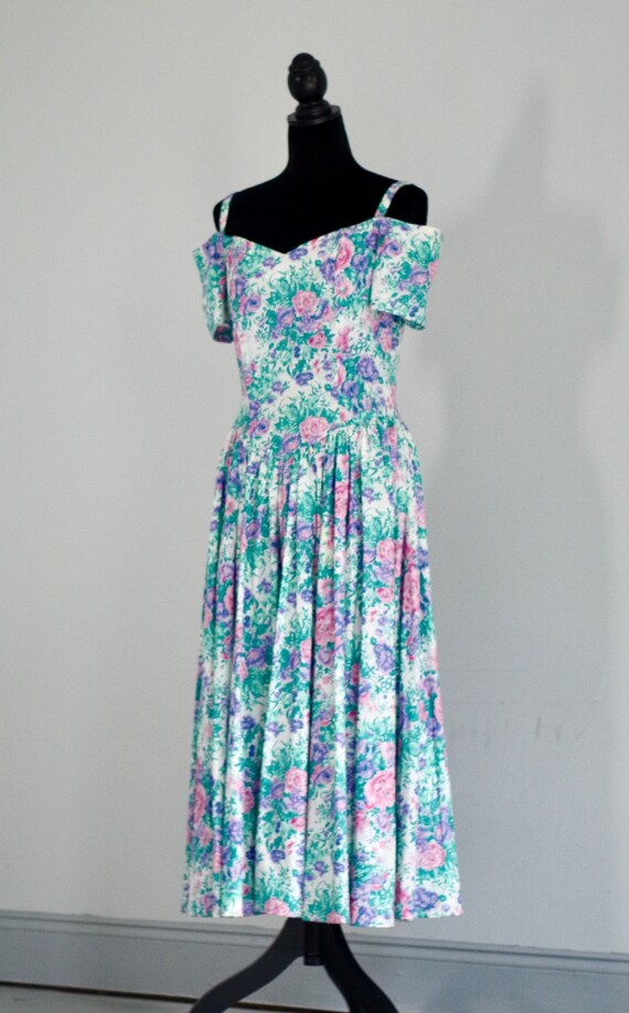 Vintage 80s Floral Party Dress / 1980s Floral Part