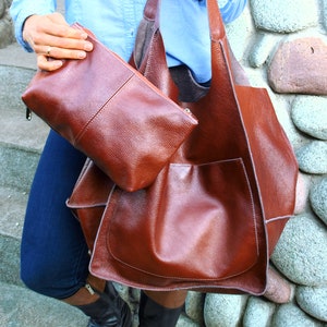 Woman shoulder bag, Woman leather purse, Cognac leather TOTE bag, Brown Slouchy Tote, Large oversized TOTE bag, Every Day Bag, Soft Leather