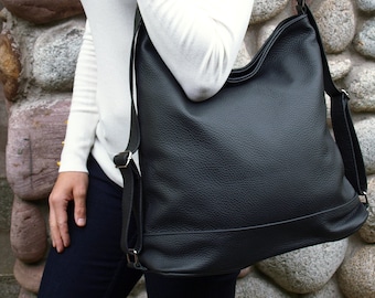 Zwarte Slouchy draagtas, zachte leren tas, grote OVERSIZED draagtas, damesschoudertas, dames leren tas, zachte leren tas,