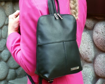 Black leather convertible backpack, shoulder bag, purse, diaper bag, hobo bag, Travel Bag, wickeltasche leder, Leather tote bag