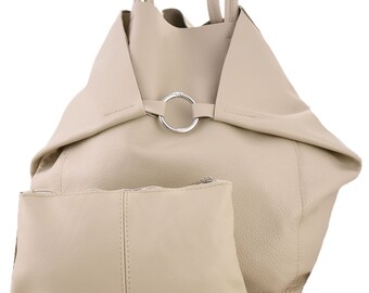 Beige Tote Leather Bag, Slouchy TOTE bag with pocket,Leather Purse, Shoulder Bag Leather Bag, Large Shoulder Bag, Beige Handbag  For Women,