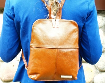 Cognac leather convertible backpack, leather hobo bag, multifunctional bag, diaper bag, shoulder bag, wickeltasche leder Lederrucksack