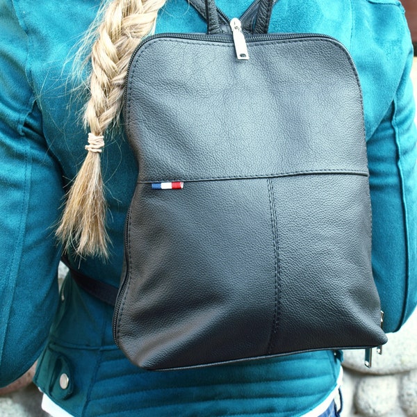 Black leather convertible backpack, diaper bag, wickeltasche leder, Lederrucksack, leather bag, Leather Purse,  Woman shoulder bag