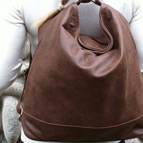 Brown leather backpack, leather shoulder purse, leather diaper backpack, Rucksack aus shops Leder, Soft Leather Bag, Slouchy TOTE bag