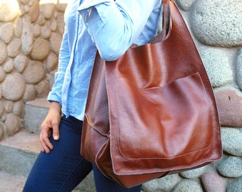 Cognac Oversize Weekender Bag, Slouchy Tote Purse, Every Day Bag, Leather Purse, Large Leather Tote Bag, Women leather bag, Leather Bag,