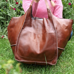 Cognac BROWN OVERSIZE SHOPPER Beutel - Große Leder Tragetasche - Weekender Oversized Tasche, Schultertasche, Jeden Tag Geldbörse, Große slouchy Hobo Tasche,