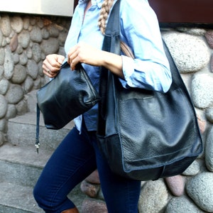 Sacs surdimensionnés noirs pour femmes, Grand sac fourre-tout en cuir, sac à main en cuir, sac de week-end en cuir, sac fourre-tout moelleux, sac en cuir souple, cadeau de Noël