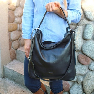 Bolso de hombro grande de cuero, bolso tote holgado negro, bolso de mano para mujer, monedero de cuero, bolso de cuero suave, bolso de uso diario, bolso de cuero para mujer