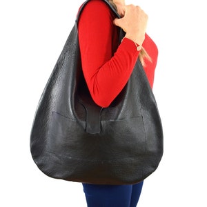 Leather Tote Bag with Pockets, Black Handbag for Women, Everyday Shoulder Bag, Soft Leather Tote, Large Leather Shopper,