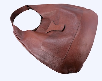 Borsa tote oversize in pelle color cognac, borsa hobo in pelle morbida, borsa grande in pelle, borsa a tracolla, regalo di Natale, regalo per lei,