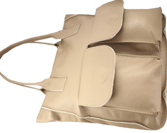 Grand sac fourre-tout en cuir, sac à bandoulière, sac fourre-tout en cuir beige, grand sac hobo souple, cuir souple, sac OVERSIZE SHOPPER-