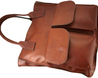 cognac leather tote bag, Large slouchy hobo bag, soft leather, Cognac  OVERSIZE SHOPPER Bag- Large Leather Tote Bag, Shoulder Bag, Purse